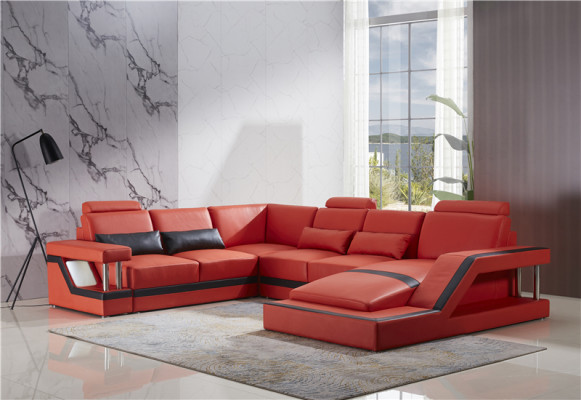 Ontwerpbank Luxe banken Leren bank zitting Hoekstuk bekleding Hoekbank Rood