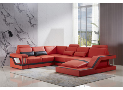 Ontwerpbank Luxe banken Leren bank zitting Hoekstuk bekleding Hoekbank Rood