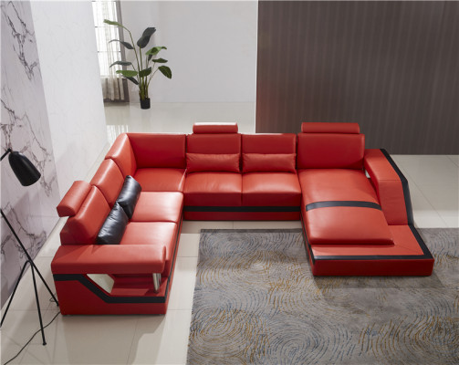 Ontwerpbank Luxe banken Leren bank zitting Hoekstuk bekleding Hoekbank Rood