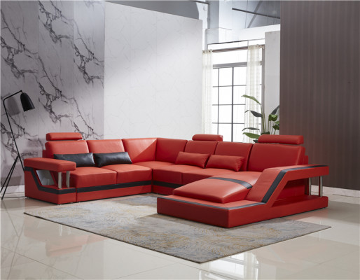 Ontwerpbank Luxe banken Leren bank zitting Hoekstuk bekleding Hoekbank Rood