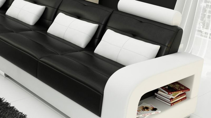 Hoekbank van leer + salontafel Hoekbank Bank Stoffering Woonlandschap Hoek