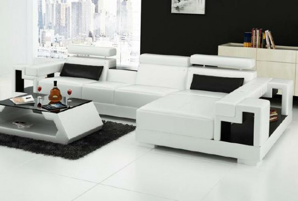 Luxe leren bank hoekbank gestoffeerde hoekbank + salontafel 2-delige set bank
