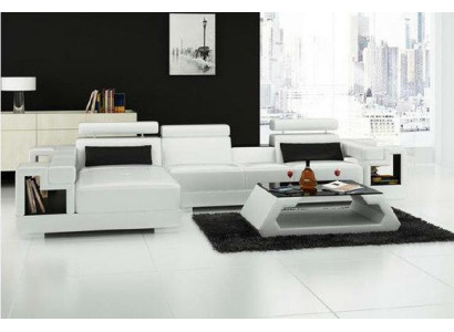 Luxe leren bank hoekbank gestoffeerde hoekbank + salontafel 2-delige set bank