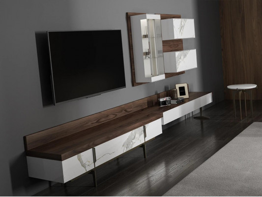 Woonwand tv-standaard dressoir wandkast modern woonkamer hangende vitrine hout