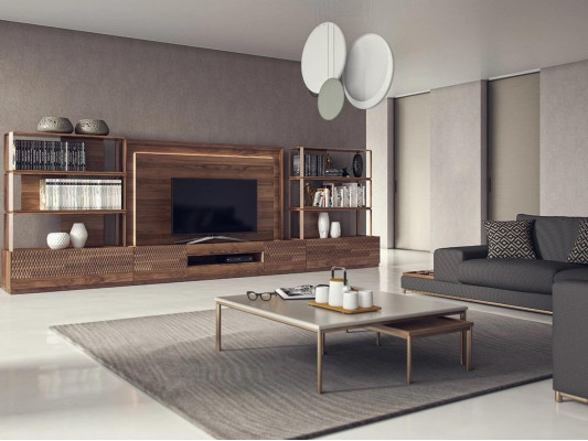 Woonkamerset 4-delig tv-standaard 2x boekenplanken houten meubels tv-frame compleet