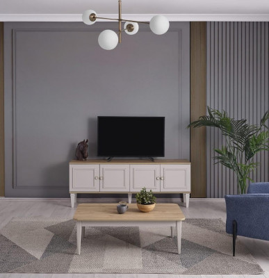 TV-standaard kast RTV Lowboard Woonkamer Grijs Hout Sideboard Modern