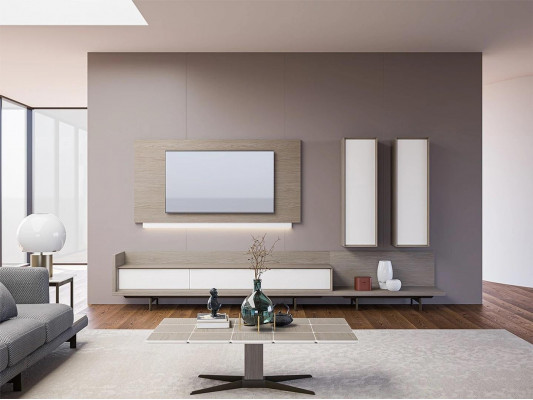 Woonwand TV-standaard TV-frame Inrichting 2x muurkast Design Modern Meubilair