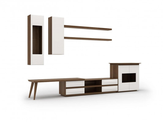 Woonkamer Compleet Set 7-delig TV-standaard + Salontafel Houten Meubels Vitrine Modern