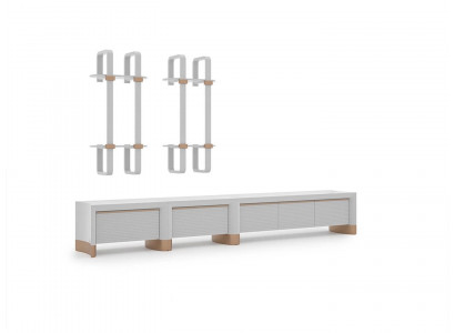 Woonkamer houten meubels tv-standaard Design 2x wandplanken Modern inrichting