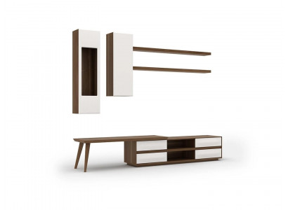 Wandmeubel set 5-delig houten meubilair TV-standaard + salontafel Modern 2x wandplanken