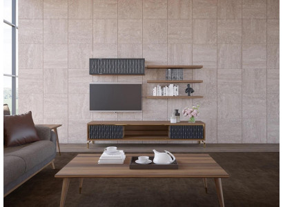 Volledige woonwand wandkast houten meubels Modern Set 5-delig 3x wandplanken Nieuw