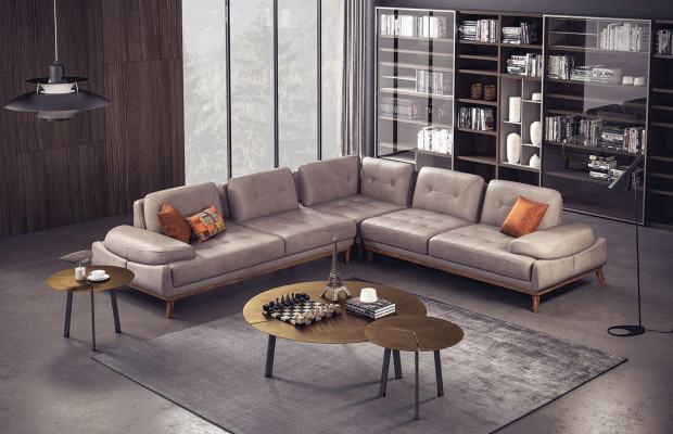 Beige woonkamer L-vorm bank designer luxe hoekbank moderne bank nieuw