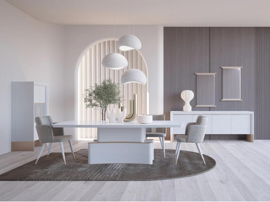 Ontwerp Eetkamer Compleet 7-delig Eettafel Modern Dressoir Houten Kast Nieuwe Vitrine