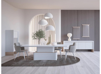 Ontwerp Eetkamer Compleet 7-delig Eettafel Modern Dressoir Houten Kast Nieuwe Vitrine