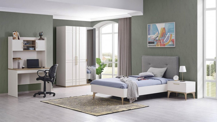 Kinderbed Bed 100 cm Jeugdbed Hout Grijs Kinderkamer Stof Modern