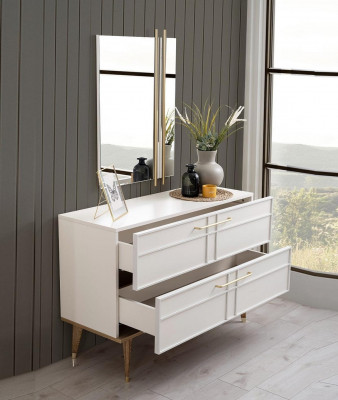 Commode met spiegel slaapkamer console hout wit set 2-delig modern