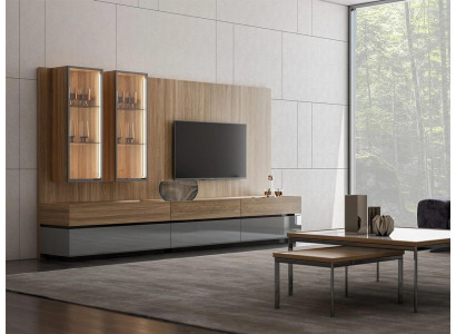 Luxe complete woonwand bruin meubel ontwerper set inrichting tv-standaard modern.