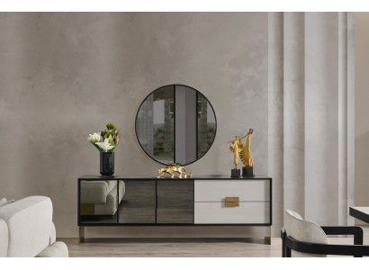 Zwarte woonkamerset Ontwerper dressoir Luxe spiegel 2-delige set Nieuw