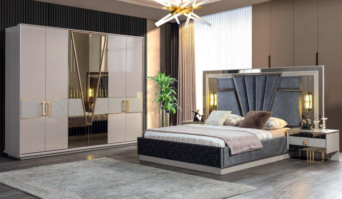 Moderne slaapkamerset ontwerp inrichting Nieuwe meubels Bed met 2 nachtkastjes