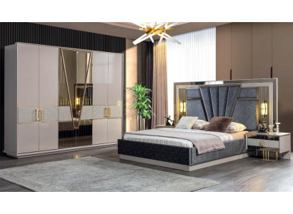 Moderne slaapkamerset ontwerp inrichting Nieuwe meubels Bed met 2 nachtkastjes