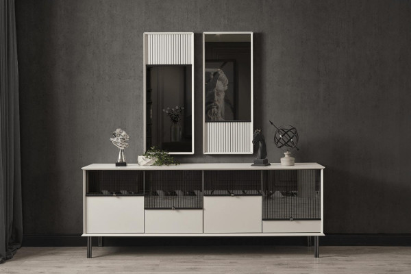 Modern set ontwerper Wit Sideboard 2x Spiegel 4-deurs 2-delige luxe set