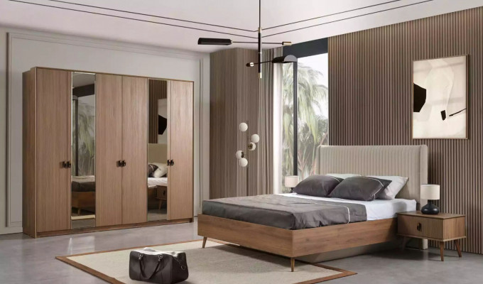 Stel bed 2x nachtkastjes kaptafel slaapkamer 6-dlg ontwerp modern