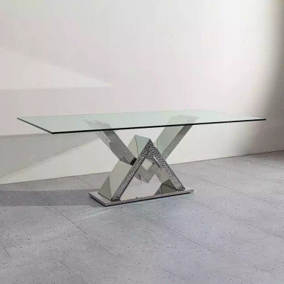 Luxe eettafel kolomtafel Zilveren eettafels Eettafel Eetkamertafel Glazen tafel
