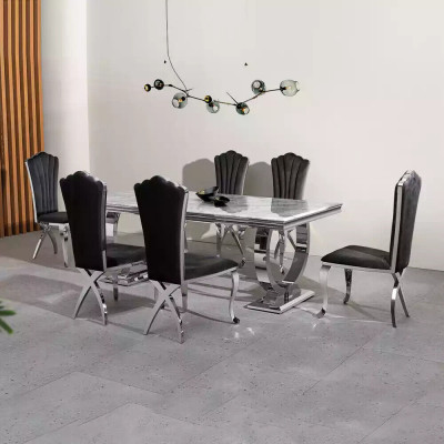 Luxe eettafel kolomtafel eettafels eetkamer tafel Zilver 200x100