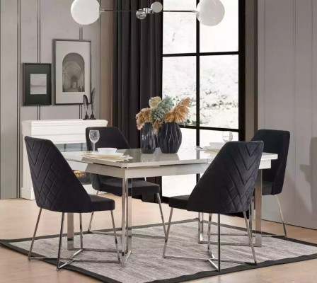 Compleet set eettafel 4x stoelen eetkamerset eetgroep houten tafel 7-delig
