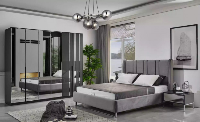 Slaapkamer Set Bed 2x Nachtkastjes Houten Meubelen 3-delig Modern Design Sets