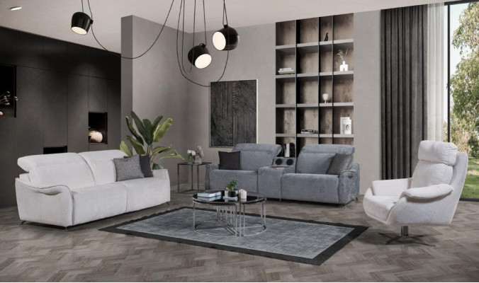 Luxe woonkamerset met 2x 3-zitsbanken met muzieksysteem en fauteuil