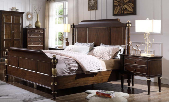 Bed 2x Nightstand Dresser Complete Bedroom Furniture Set 4 Piece New