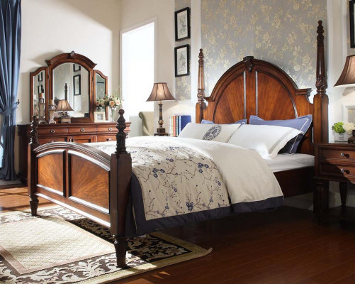 Slaapkamer Bed Klassiek Nieuw stijlvol in Modern bruin Hout Luxe