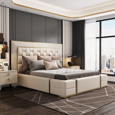 Luxe slaapkamerbed met gestoffeerd ontwerp Luxe tweepersoonsbedden Meubels Nieuw