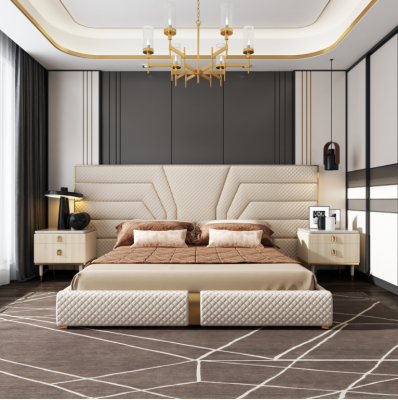 Slaapkamer Modern Hout Textiel Bedden Bed Luxe Tweepersoonsbed