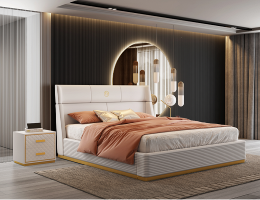 Ontwerper bed slaapkamer tweepersoonsbed bedden luxe gestoffeerd hotel nieuw