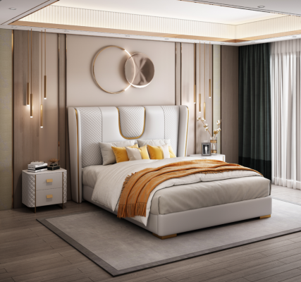 Tweepersoons hotelbedden slaapkamer bed bekleding ontwerp luxe meubels metaal