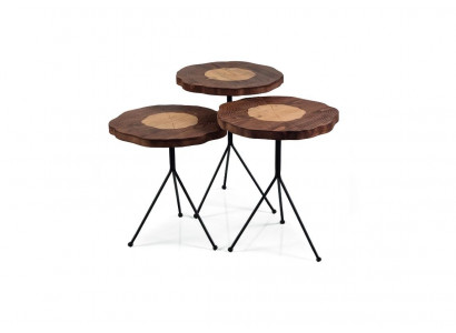 Bijzettafel 3-delige set bruin Salontafel Rond Ontwerper Modern Luxe Tafel