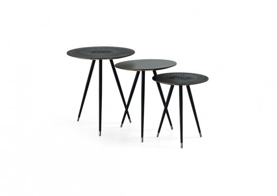Salontafel 3x Set Zwart Woonkamer Ronde Tafel Modern Luxe Meubels 3-delig