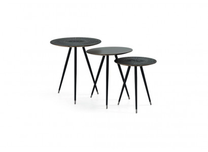 Salontafel 3x Set Zwart Woonkamer Ronde Tafel Modern Luxe Meubels 3-delig