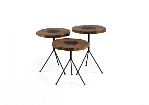 Luxe bijzettafel 3x set bruin woonkamer, ronde tafels, moderne tafel.