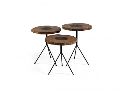 Luxe bijzettafel 3x set bruin woonkamer, ronde tafels, moderne tafel.