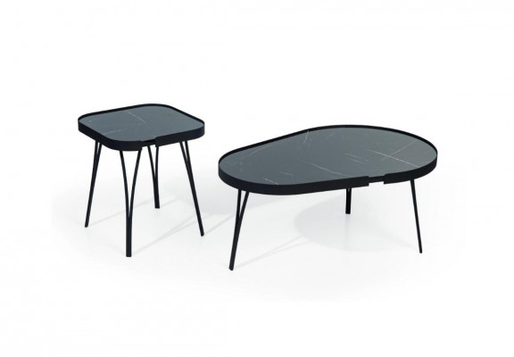 Designer Grijze salontafelset Luxe 2x tafels Ronde bijzettafels Tafel