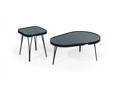 Designer Grijze salontafelset Luxe 2x tafels Ronde bijzettafels Tafel