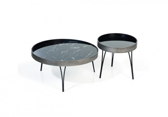 Runder Set 2x Salontafels Koffietafel Bijzettafel Design Woonkamer