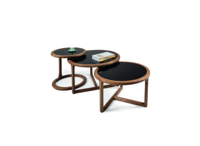 Designer salontafelset 3-delig. Woonkamer hout Moderne bruine glazen tafel Rond Luxe