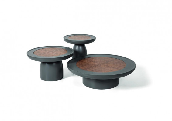 Moderne luxe salontafel in grijze kleur, rond, set van 3 meubelontwerpen voor woonkamertafels
