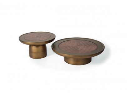 Salontafel 2x Woonkamer Goud Koffietafel Hout Roestvrij staal Ronde tafels