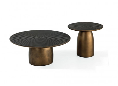 Salontafel set van 2, rond woonkamertafel van edelstaal, luxe goud, 2-delig. Tafels