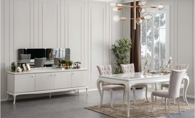 Eetgroep Eethoek Eetkamer Eettafel Hout Wit Set 7-delig Dressoir